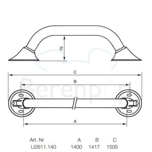 Handicare (Linido) LI2611140211 wandbeugel Ergogrip 1400mm RVS gepolijst (antraciete afdekkappen)