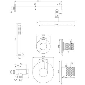 Brauer Carving 5-GG-098 thermostatische inbouw regendouche SET 02 goud geborsteld PVD