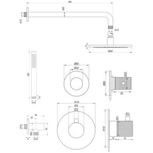 Brauer Carving 5-GG-099 thermostatische inbouw regendouche SET 03 goud geborsteld PVD