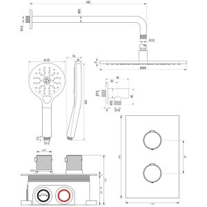 Brauer Carving 5-GG-130 thermostatische inbouw regendouche 3-weg omstelling SET 34 goud geborsteld PVD