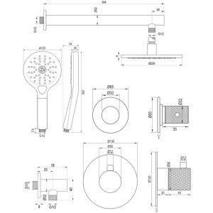 Brauer Carving 5-GK-103 thermostatische inbouw regendouche SET 07 koper geborsteld PVD