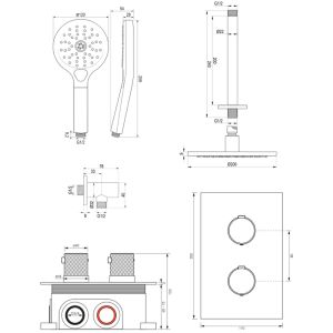 Brauer Carving 5-GK-131 thermostatische inbouw regendouche 3-weg omstelling SET 35 koper geborsteld PVD