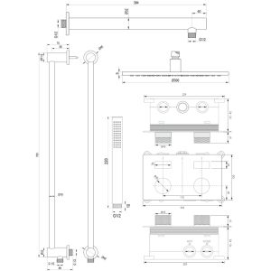 Brauer Carving 5-GK-197 thermostatische inbouw regendouche met drukknoppen SET 62 koper geborsteld PVD