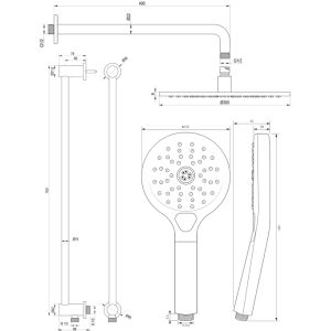 Brauer Carving 5-GM-205 thermostatische inbouw regendouche met drukknoppen SET 70 gunmetal geborsteld PVD