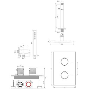 Brauer Carving 5-NG-125 thermostatische inbouw regendouche 3-weg omstelling SET 29 RVS geborsteld PVD