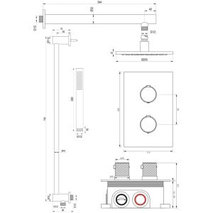 Brauer Carving 5-NG-133 thermostatische inbouw regendouche 3-weg omstelling SET 37 RVS geborsteld PVD