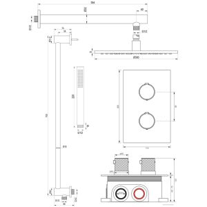 Brauer Carving 5-NG-134 thermostatische inbouw regendouche 3-weg omstelling SET 38 RVS geborsteld PVD