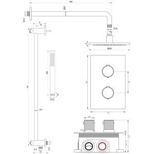 Brauer Carving 5-NG-135 thermostatische inbouw regendouche 3-weg omstelling SET 39 RVS geborsteld PVD
