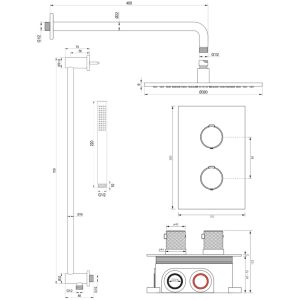 Brauer Carving 5-NG-136 thermostatische inbouw regendouche 3-weg omstelling SET 40 RVS geborsteld PVD