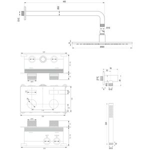 Brauer Carving 5-NG-187 thermostatische inbouw regendouche met drukknoppen SET 52 RVS geborsteld PVD