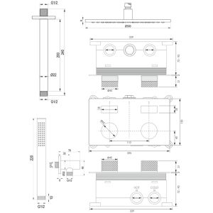 Brauer Carving 5-NG-189 thermostatische inbouw regendouche met drukknoppen SET 54 RVS geborsteld PVD