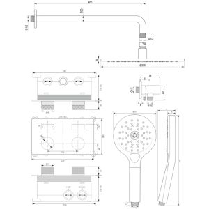 Brauer Carving 5-NG-193 thermostatische inbouw regendouche met drukknoppen SET 58 RVS geborsteld PVD