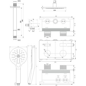 Brauer Carving 5-NG-194 thermostatische inbouw regendouche met drukknoppen SET 59 RVS geborsteld PVD