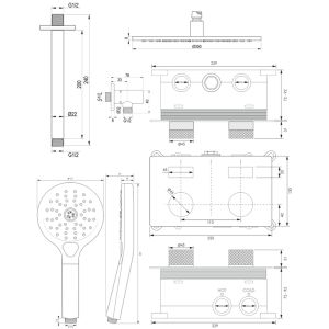 Brauer Carving 5-NG-195 thermostatische inbouw regendouche met drukknoppen SET 60 RVS geborsteld PVD