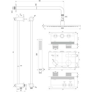 Brauer Carving 5-NG-199 thermostatische inbouw regendouche met drukknoppen SET 64 RVS geborsteld PVD