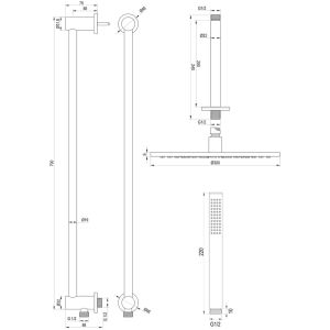 Brauer Carving 5-NG-201 thermostatische inbouw regendouche met drukknoppen SET 66 RVS geborsteld PVD
