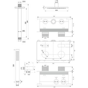 Brauer Carving 5-S-188 thermostatische inbouw regendouche met drukknoppen SET 53 mat zwart