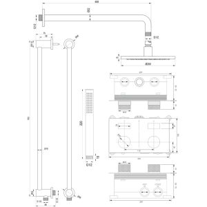 Brauer Carving 5-S-198 thermostatische inbouw regendouche met drukknoppen SET 63 mat zwart