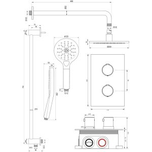 Brauer Edition 5-NG-068 thermostatische inbouw regendouche 3-weg omstelling SET 45 RVS geborsteld PVD