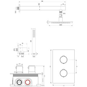 Brauer Edition 5-S-052 thermostatische inbouw regendouche 3-weg omstelling SET 25 mat zwart