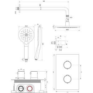 Brauer Edition 5-S-056 thermostatische inbouw regendouche 3-weg omstelling SET 33 mat zwart