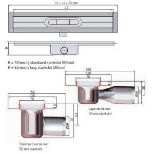 ACO ShowerDrain C 408719 douchegoot met vloerflens 108,5cm zijuitloop