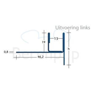 Blanke Aqua Keil Glas 1932840200L glas afsluitprofiel 2000x60mm links RVS verchroomd