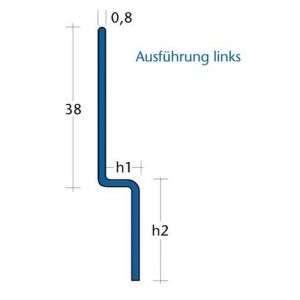 Blanke Aqua Keil Wand 8462840100L afsluitprofiel 1480x10x32mm links RVS verchroomd