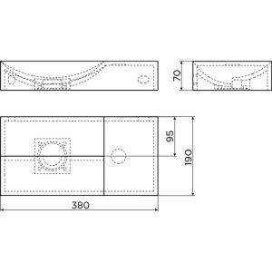 Clou Vale CL0303161R fontein 38x19cm zonder kraangat rechts glanzend wit keramiek
