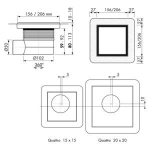 Easy Drain Aqua Plus Quattro Tegel AQUA+15X15MSIT doucheput 15x15cm zijuitloop