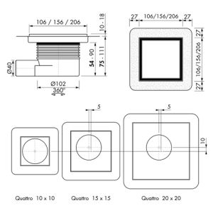 Easy Drain Aqua Plus Quattro Tegel AQUA+20X20MSI6T doucheput 20x20cm zijuitloop