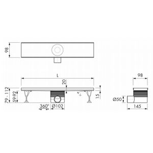 Easy Drain Multi Inbouwdeel EDMI700 douchegoot 70cm zijuitloop (zonder rooster)