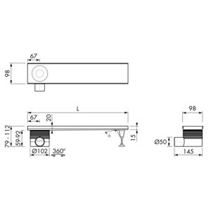 Easy Drain Multi Inbouwdeel EDMIOS600 douchegoot 60cm zijuitloop excentrisch (zonder rooster)