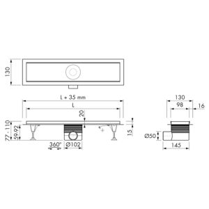 Easy Drain Multi Inbouwdeel EDMIPR900 douchegoot met flens 90cm zijuitloop (zonder rooster)