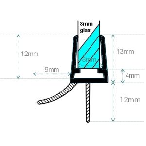 Exa-Lent Universal DS691008 kwartrond zwart doucheprofiel 2 flapjes 100cm - 8mm
