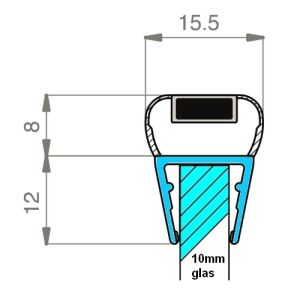 Exa-Lent Universal monsterstukje doucherubber type DS22 - 2cm lengte en geschikt voor glasdikte 10mm - magneet recht