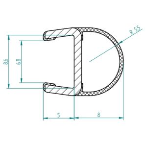 HSK E100078-8-6 verticaal o-afdichtingsprofiel 200cm, 8mm