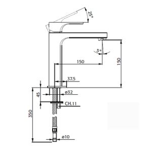 Pure Aragon AR5102 wastafelkraan 150mm hoog chroom