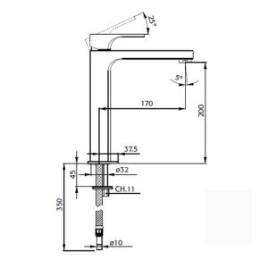 Pure Aragon AR5103 wastafelkraan 200mm hoog chroom