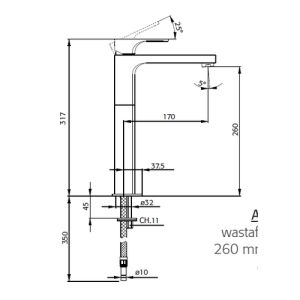 Pure Aragon AR5104 wastafelkraan 260mm hoog chroom