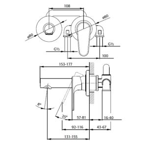Pure Cinca CN5305 wastafelkraan 2-gats compleet met inbouwdeel chroom
