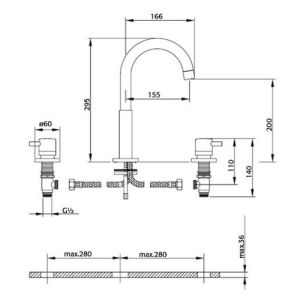Pure Duero DU5422 3-gats inbouw wastafelkraan chroom