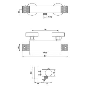 Brauer Carving 5-GM-086-2 opbouw douche thermostaatkraan SET 02 gunmetal geborsteld PVD