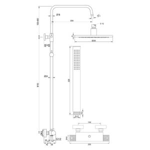 Brauer Carving 5-NG-087-1 opbouw thermostatische regendouche SET 01 RVS geborsteld PVD