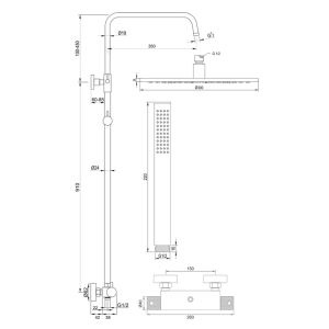 Brauer Carving 5-S-087-3 opbouw thermostatische regendouche SET 03 mat zwart