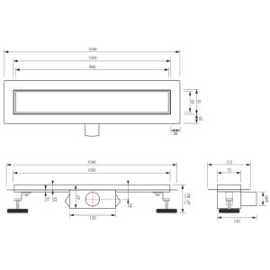 Brauer DR-MRF100S douchegoot met multifunctioneel rooster en flens 7 x 100cm mat zwart