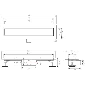 Brauer DR-MRF90NG douchegoot met multifunctioneel rooster en flens 7 x 90cm RVS geborsteld