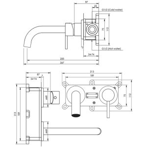 Brauer Edition 5-GK-004 inbouw wastafelmengkraan met gebogen uitloop en rozetten model A1 koper geborsteld PVD