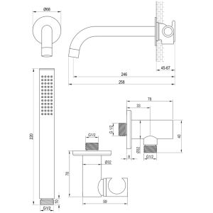 Brauer Edition 5-GM-022 thermostatische inbouw badkraan SET 01 gunmetal geborsteld PVD