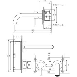 Brauer Edition 5-GM-083-B3-65 inbouw wastafelmengkraan met gebogen uitloop en rozetten model C2 gunmetal geborsteld PVD